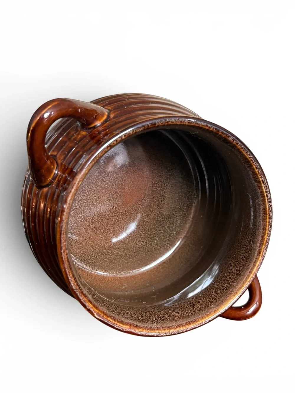 Crate&Barrel Brown Glazed Stoneware Soup Bowls with Handle Set of 5